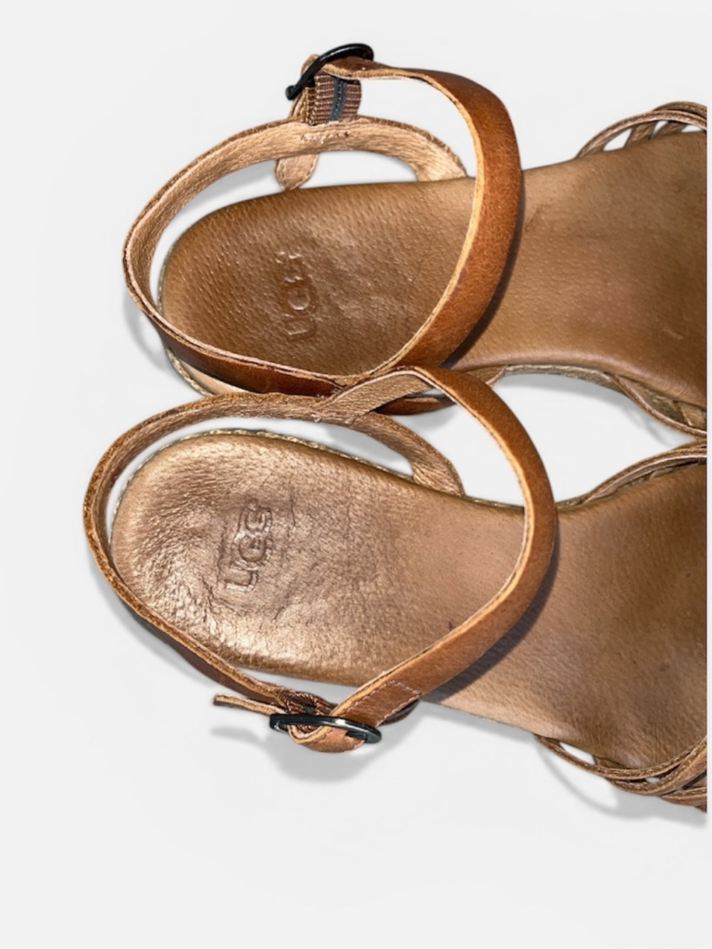 UGG Cognac Leather Strappy Flat Sandals - Picture 8 of 13
